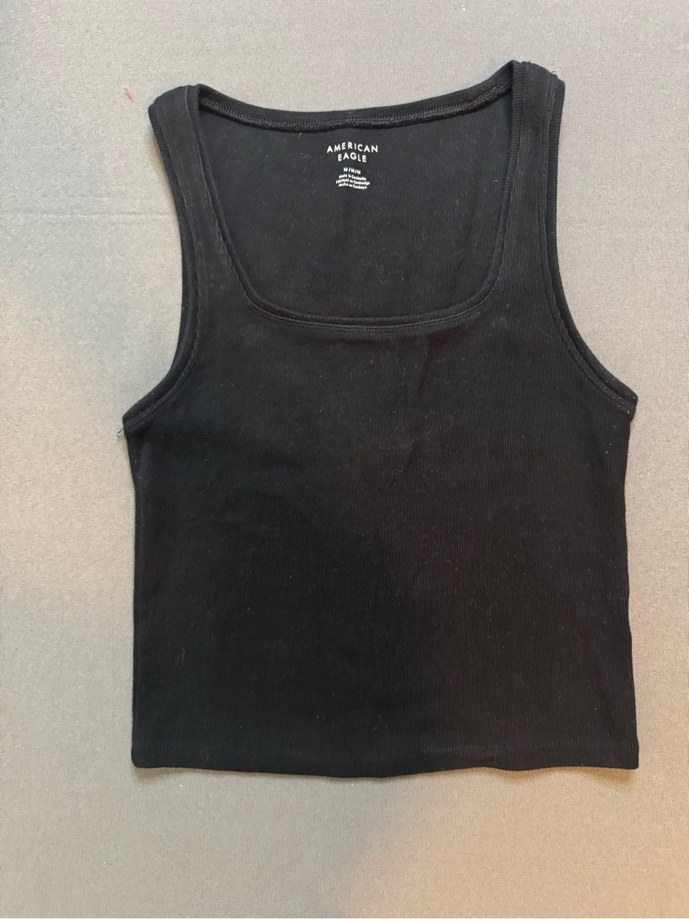 American Eagle Women's Ribbed Cropped Tank Top | Black | Cotton Blend | Size Med